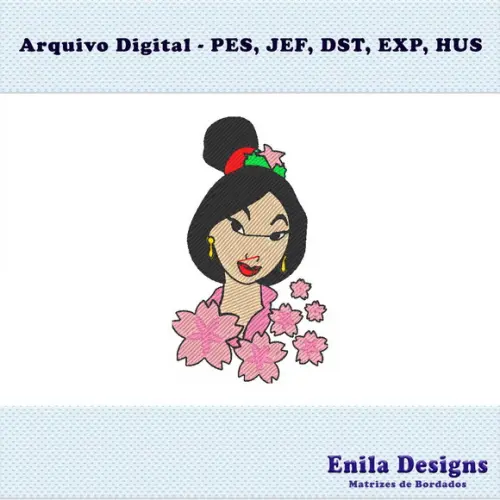 Matriz de Bordado Princesa Mulan com Flores