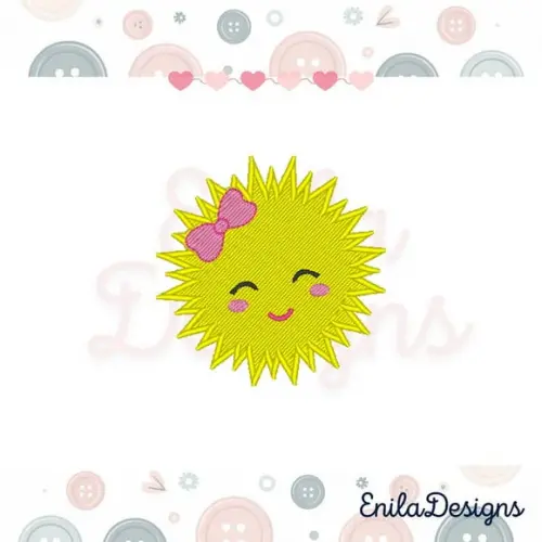 Matriz de Bordado Sol Kawaii Menina - 6 Tamanhos