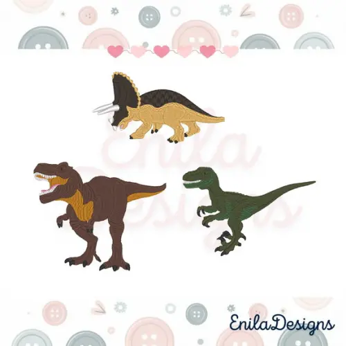 Matrizes de Bordado Dinossauros - 3 Dinos 10x10