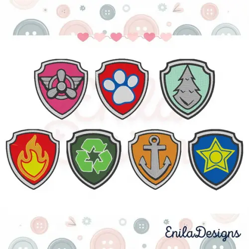 Matrizes de Bordado Brasões Patrulha Canina - 5 Tamanhos