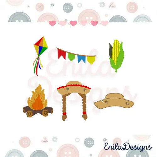 Matrizes de Bordado Kit Festa Junina - 3 Tamanhos