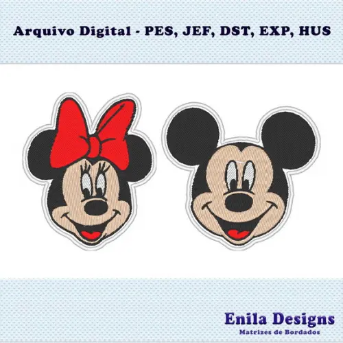 Matrizes de Bordado Para Patches - Mickey e Minnie Rostos