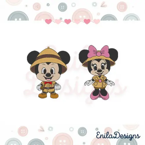 Matrizes de Bordado Mickey e Minnie Safari Cute