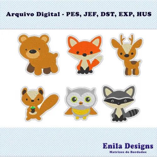 Pacote de Matrizes de Bordado Animais da Floresta Patches