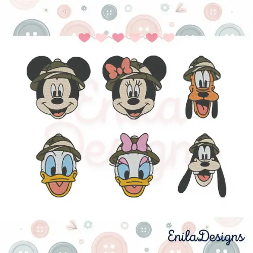 Pacote de Matrizes de Bordado Mickey Safari - 6 Matrizes