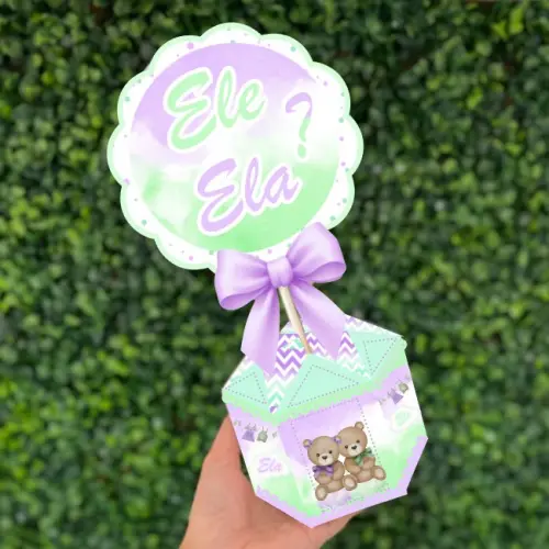 Arquivo Centro de Mesa Ursinho Lilas e Verde Studio e Pdf SEM NOME