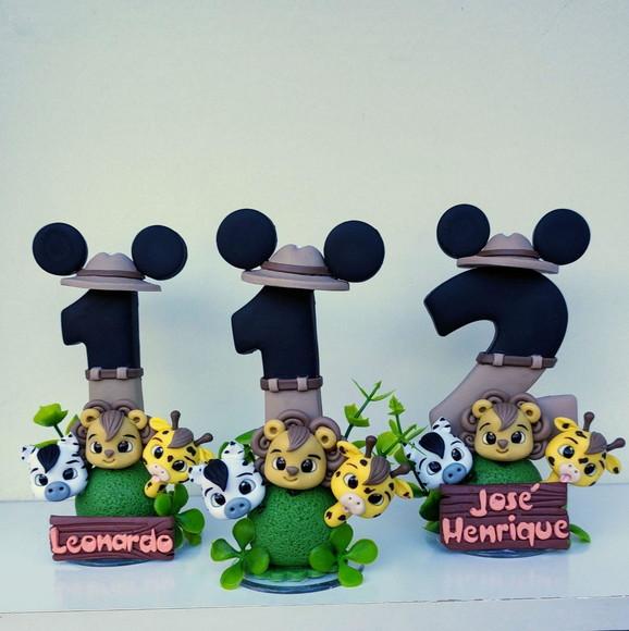 Topo de Bolo Vela Personalizada Mickey Safari