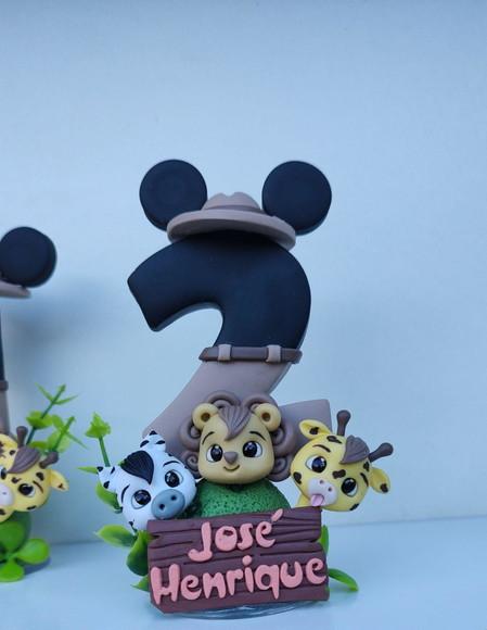 Topo de Bolo Vela Personalizada Mickey Safari