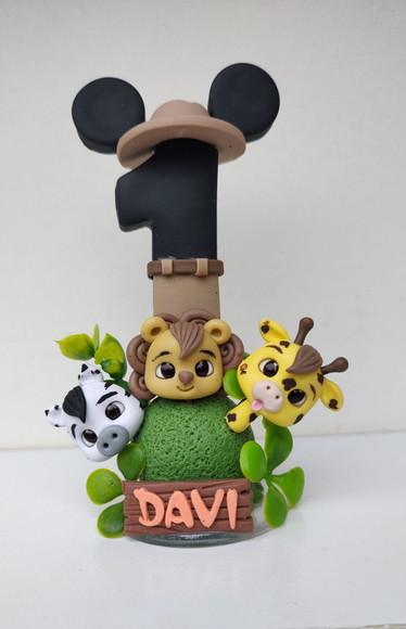 Topo de Bolo Vela Personalizada Mickey Safari