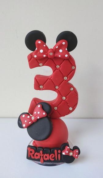 Topo de Bolo/vela Personalizada Minie Vermelha