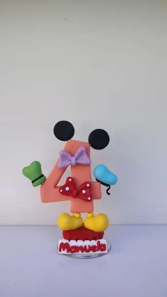 Topo de Bolo Vela Personalizada Turma do Mickey Rosa