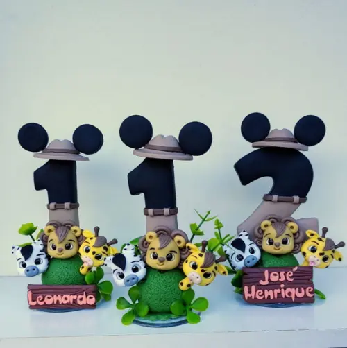 Topo de Bolo Vela Personalizada Mickey Safari