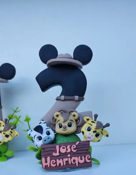 Topo de Bolo Vela Personalizada Mickey Safari