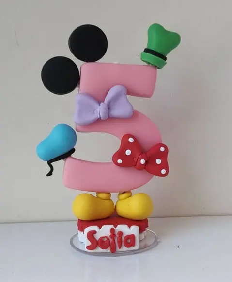 Topo de Bolo Vela Personalizada Turma do Mickey Rosa