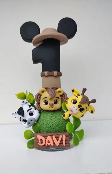 Topo de Bolo Vela Personalizada Mickey Safari