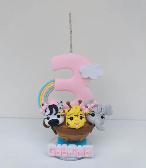 Vela Personalizado Arca de Noé Rosa