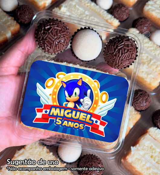 Adesivo 6x9 cm para Embalagem Fatia de Bolo Slice Cake Sonic