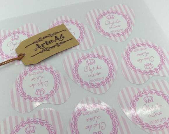 Adesivo p/ Caixinha Coração Lembrancinha Princesa Rosa