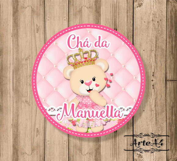 Adesivo Etiqueta p/ Latinha Lembrancinha Ursinha Princesa