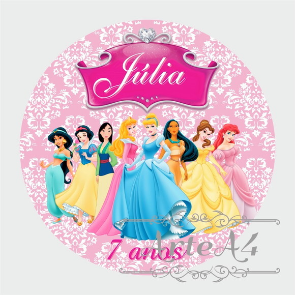Adesivo Etiqueta para Latinha Lembrancinha Princesas Disney