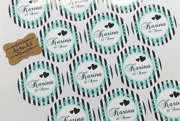 Adesivo p/ Latinha Verde Àgua e Preto