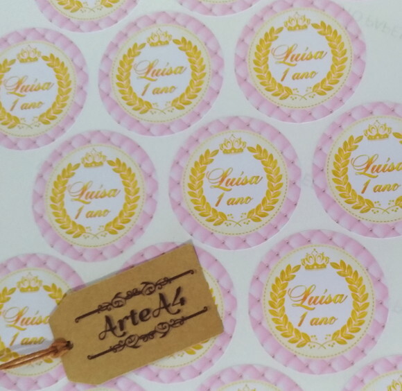 Adesivo para Lembrancinha Latinha Realeza Rosa e Dourado