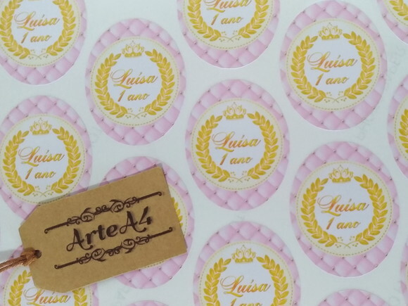 Adesivo para Lembrancinha Tubete Realeza Rosa e Dourado