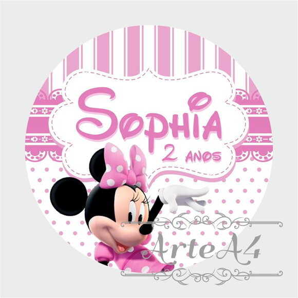 Adesivo Rótulo p/ Latinha Lembrancinha Minnie Rosa