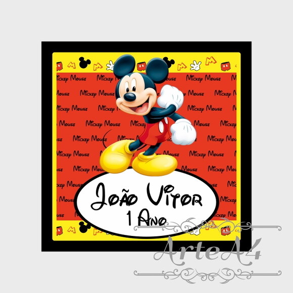 Adesivo Rótulo para Caixinha Lembrancinha Mickey