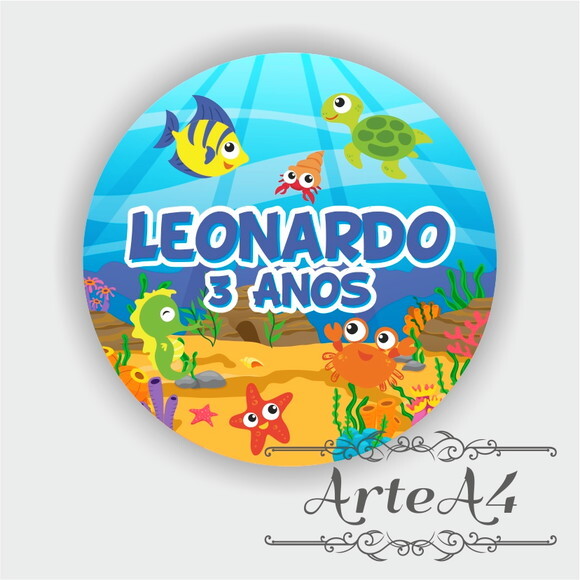 Adesivo Rótulo para Latinha Lembrancinha Fundo do Mar