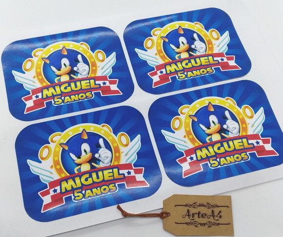 Adesivo Rótulo para Marmitinha Lembrancinha Sonic