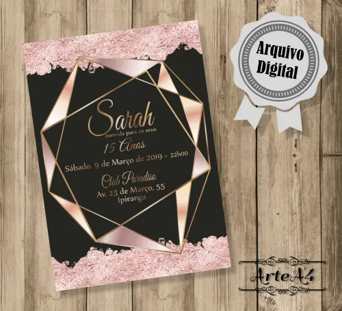 Convite Digital 15 Anos Rose Gold