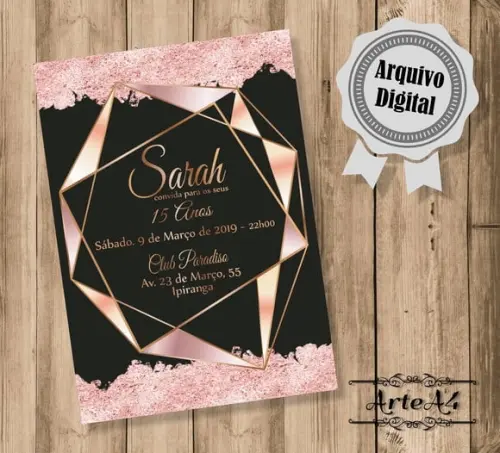 Convite Digital 15 Anos Rose Gold