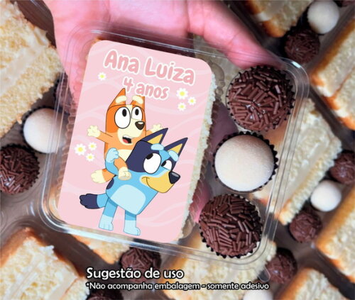 Adesivo 6x9 cm para Embalagem Fatia de Bolo Slice Cake Bluey