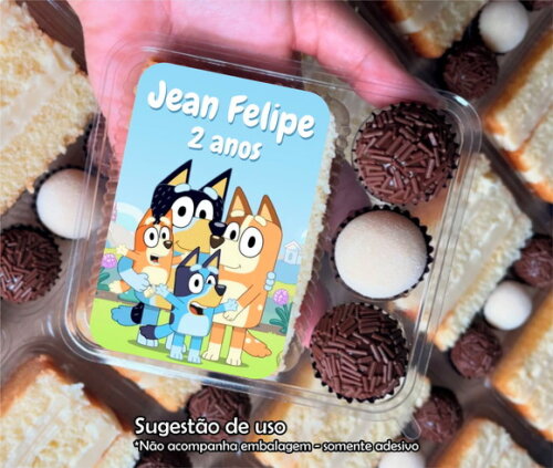 Adesivo 6x9 cm para Embalagem Fatia de Bolo Slice Cake Bluey
