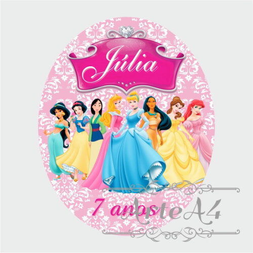 Adesivo Etiqueta para Tubete Lembrancinha Princesas Disney