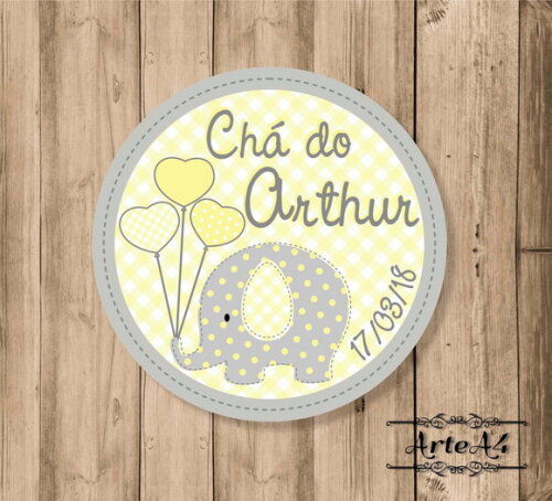 Adesivo p/ Latinha Lembrancinha Chá de Bebê Elefantinho