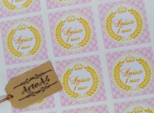 Adesivo para Lembrancinha Caixinha Realeza Rosa e Dourado