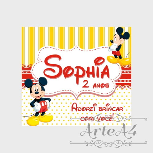 Adesivo Rótulo para Caixinha Lembrancinha Mickey