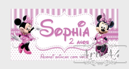 Adesivo Rótulo para Cofrinho Lembrancinha Minnie Rosa