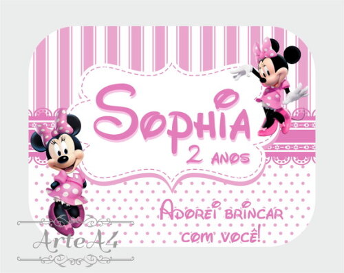 Adesivo Rótulo para Marmitinha Lembrancinha Minnie Rosa