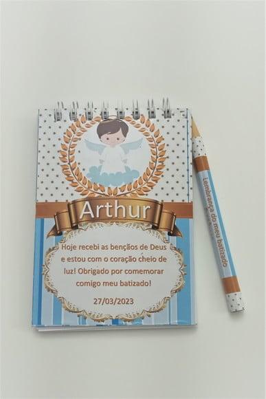 Bloquinho e Mini Lápis Lembrança Batizado