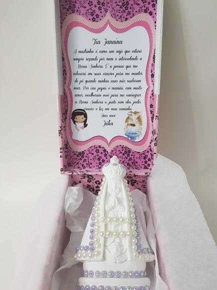 Caixa batizado padrinhos com Nossa Senhora