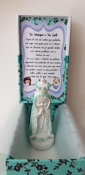 Caixa batizado padrinhos com Nossa Senhora de Fátima
