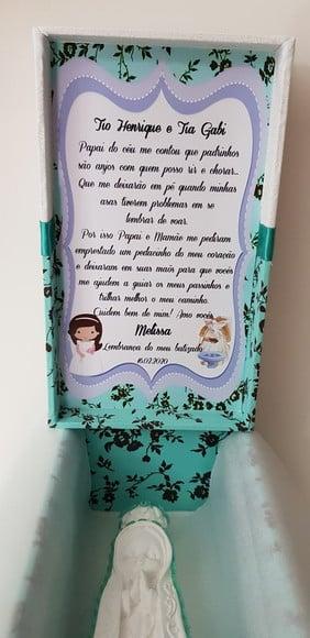 Caixa batizado padrinhos com Nossa Senhora de Fátima