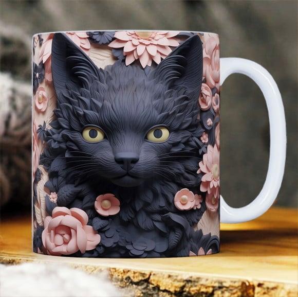 Canecas Impressão 3d Gato Preto