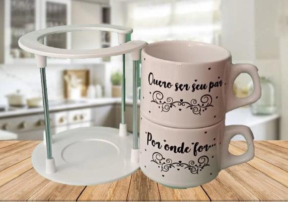 Conjunto De Xícaras E Suporte Personalizadas