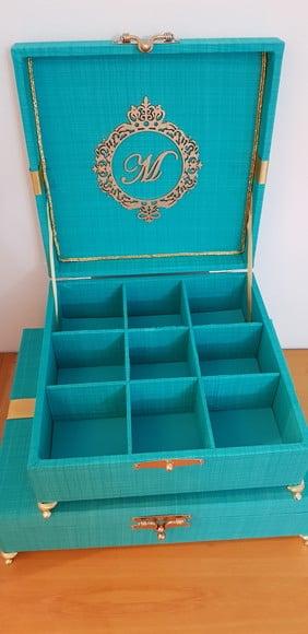Kit 2 Caixas Toalete Azul com Dourado