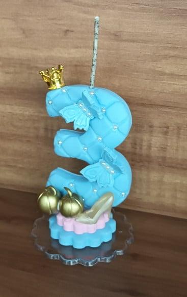 Vela Princesa 3 Anos Azul