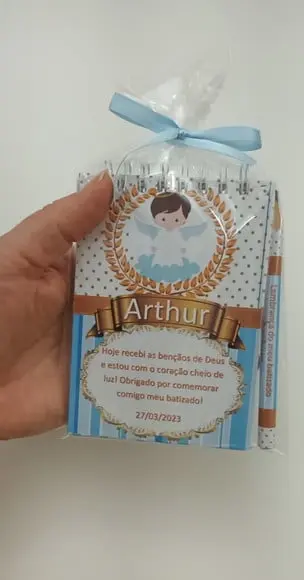 Bloquinho e Mini Lápis Lembrança Batizado